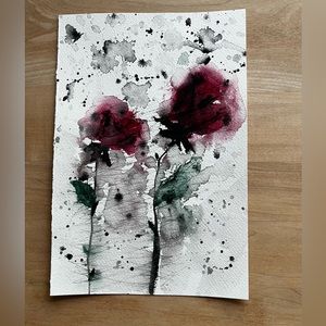 Beautiful Handpainted abstract watercolour dried roses
